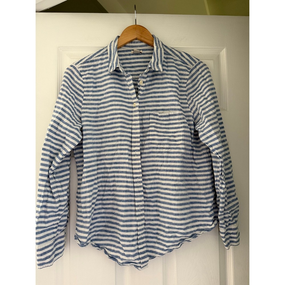 J.Crew Womens Striped Linen Blend Button Down Coastalcore Blouse Preppy